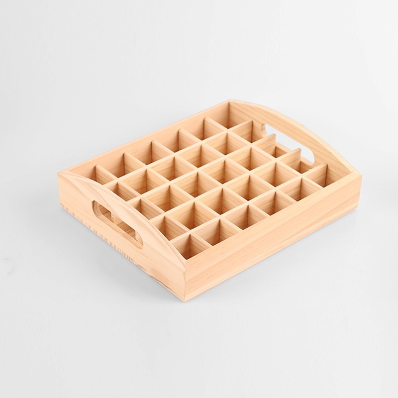 Sandėlyje esanti tarpvalstybinė 30 grotelių „Dotteri“ eterinių aliejų demonstracinė lentyna eterinių aliejų buteliams laikyti medinė pakavimo dėžutė dovanų laikymo dėžutė