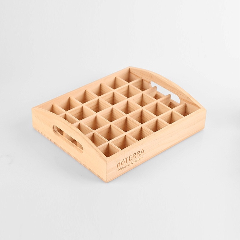 Sandėlyje esanti tarpvalstybinė 30 grotelių „Dotteri“ eterinių aliejų demonstracinė lentyna eterinių aliejų buteliams laikyti medinė pakavimo dėžutė dovanų laikymo dėžutė