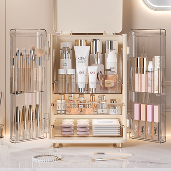 Κουτί αποθήκευσης καλλυντικών μεγάλης χωρητικότητας, ανθεκτικό στη σκόνη, κραγιόν για την περιποίηση του δέρματος, πινέλο μακιγιάζ για τραπέζι, δημοφιλές ελαφρύ πολυτελές κουτί μακιγιάζ