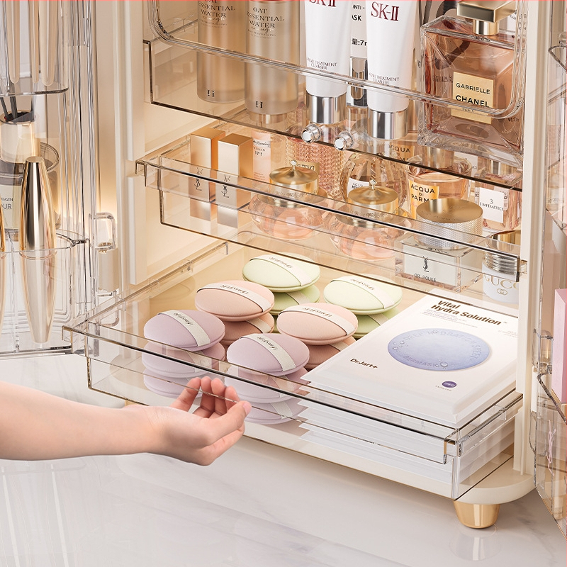 Úložný box na kozmetiku s veľkou kapacitou, prachotesný stolný rúž, starostlivosť o pleť, toaletný stolík, štetec na make-up, obľúbený ľahký luxusný box na make-up