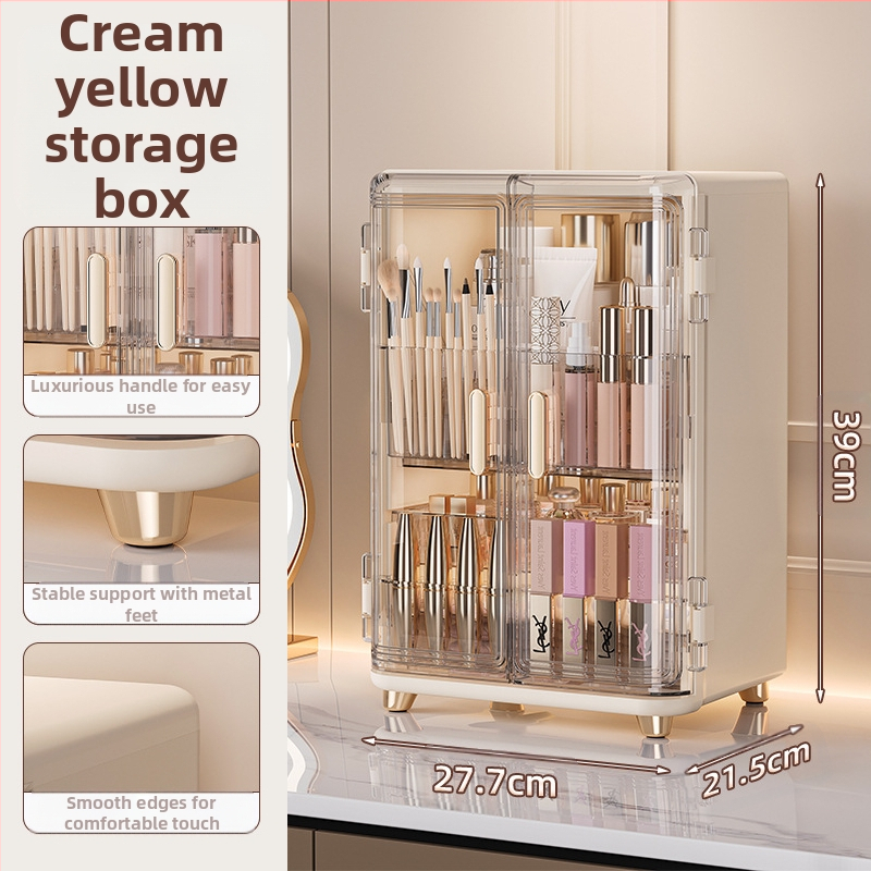 Kosmetikos laikymo dėžutė Didelės talpos dulkėms atspari darbalaukio lūpų dažų odos priežiūros tualetinio stalo makiažo šepetėlis Populiari lengva prabangi makiažo dėžutė