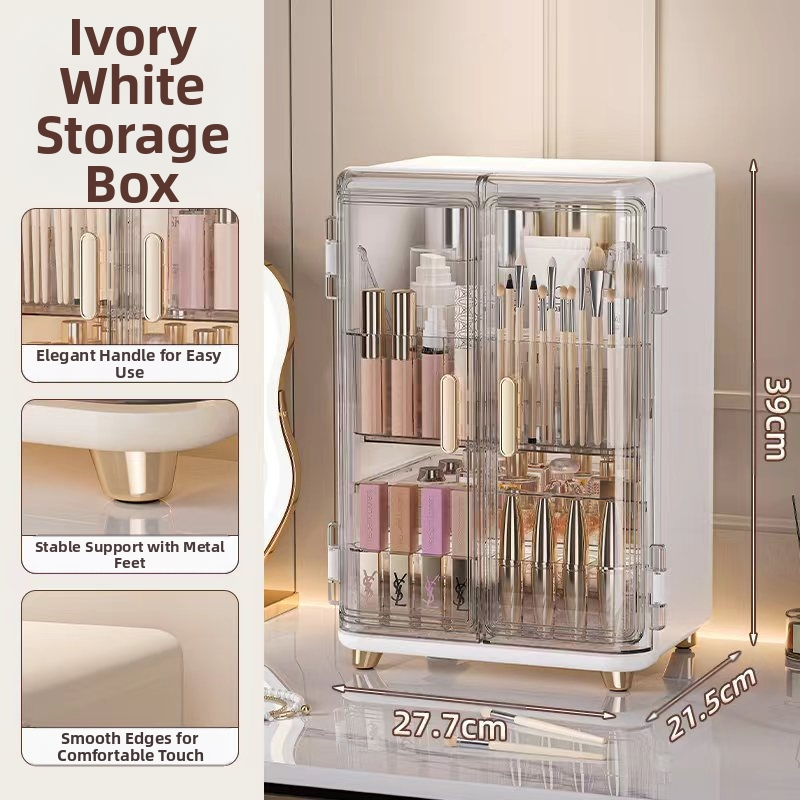 Kosmetikos laikymo dėžutė Didelės talpos dulkėms atspari darbalaukio lūpų dažų odos priežiūros tualetinio stalo makiažo šepetėlis Populiari lengva prabangi makiažo dėžutė