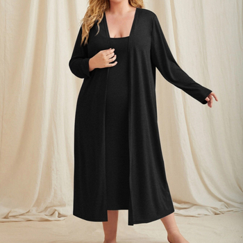 2024 m. tarpvalstybinės užsienio prekybos specialus pasiūlymas pavasariui ir rudeniui, plius dydžio naktinukai, moteriški ilgi juodi pižamos su dirželiais, vienspalvis chalatas, namų drabužiai