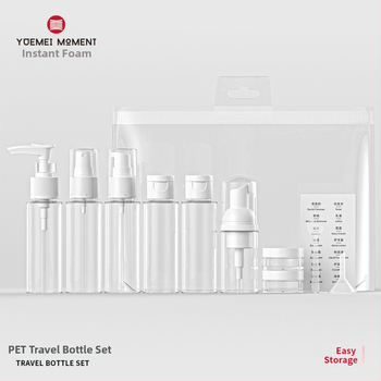 PET juodai baltas kelioninis nešiojamas buteliukas, šampūnas, kūno muilas, tonikas, emulsija, esencija, tuščias buteliukas