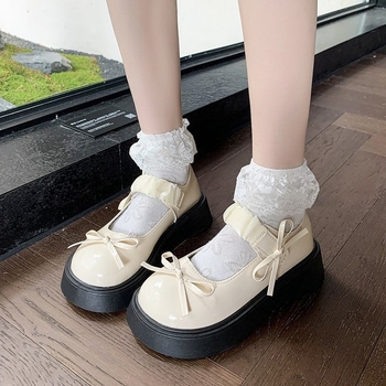 Γαλλικά παπούτσια Mary Jane με χοντρό τακούνι και χοντρή σόλα για γυναίκες 2025 Νέα καλοκαιρινά και φθινοπωρινά μικρά δερμάτινα παπούτσια με ρηχό στόμιο, φιόγκους και φούστες