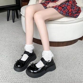 Γαλλικά παπούτσια Mary Jane με χοντρό τακούνι και χοντρή σόλα για γυναίκες 2025 Νέα καλοκαιρινά και φθινοπωρινά μικρά δερμάτινα παπούτσια με ρηχό στόμιο, φιόγκους και φούστες