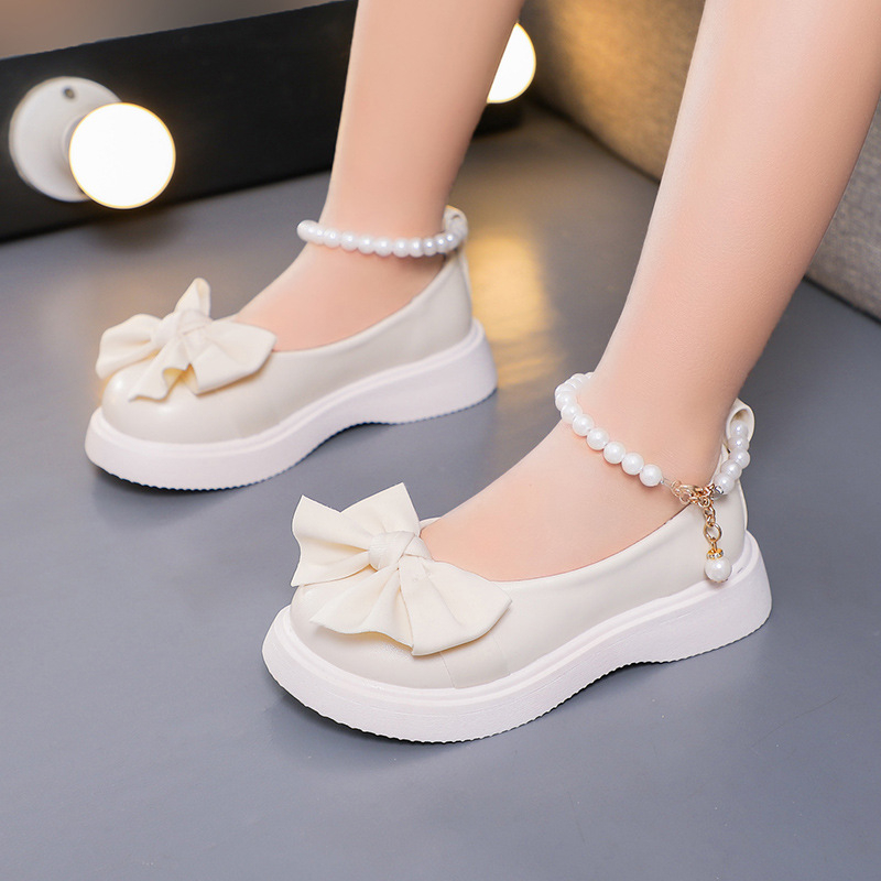 Mergaičių odiniai bateliai 2023 m. pavasario ir rudens nauji vaikiški madingi „Pearl Princess“ bateliai mažoms mergaitėms, universalūs sportiniai bateliai.