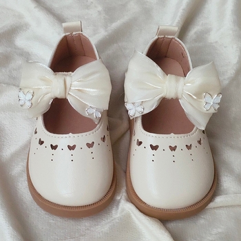 Baba lány bőrcipők 2025 tavasz & ősz új stílus lányka stílusos masnis lapos talpú puha talpú gyerek divatos hercegnői cipők divatos