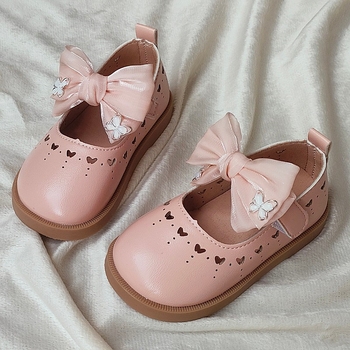 Baba lány bőrcipők 2025 tavasz & ősz új stílus lányka stílusos masnis lapos talpú puha talpú gyerek divatos hercegnői cipők divatos