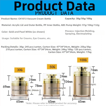 30G zelta vakuuma krējuma pudele Spot 50G pērļu balta preses pudele 100G akrila krējuma pudele