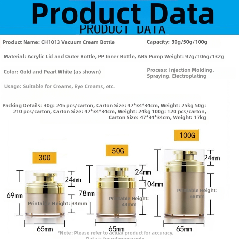Точкова 30G златна вакуумна бутилка за крем 50G перлено бяла пресова бутилка 100G акрилна бутилка за крем