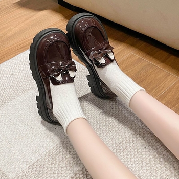 Γυναικεία vintage βρετανικού στιλ δερμάτινα παπούτσια Lefu Small, φθινόπωρο και καλοκαίρι 2024, νέα μαύρα μονόστρωτα παπούτσια Mary Jane με χοντρή σόλα και φιόγκο