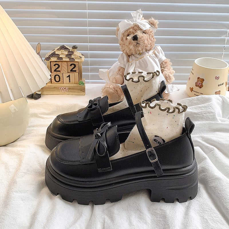 Pantofi Mary Jane cu talpă groasă și fundă franceză pentru femei, vara 2025, mocasini versatile în stil britanic, cu toc gros, pentru femei