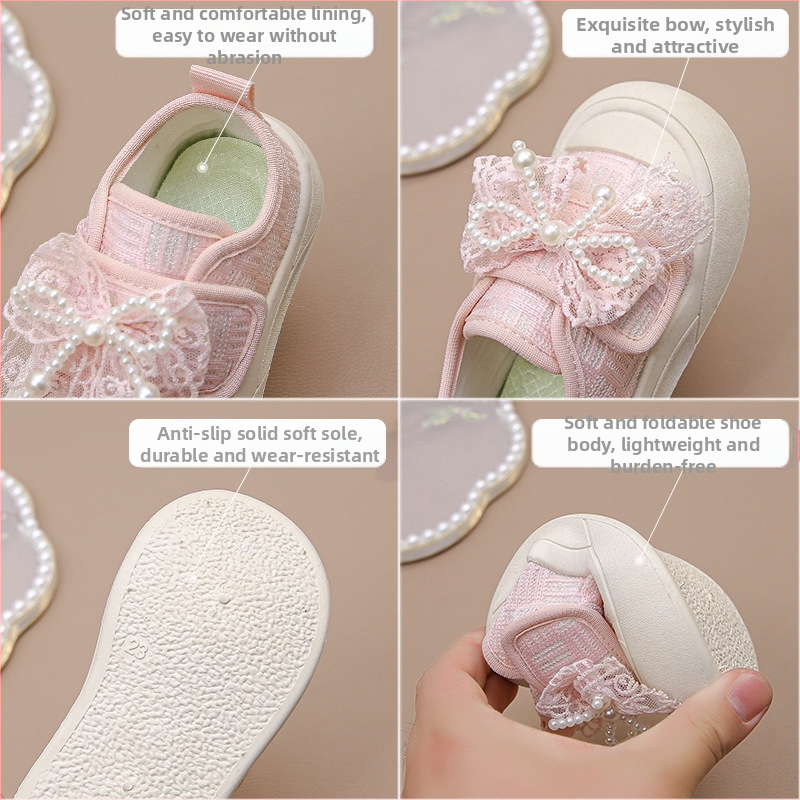 Бебешки обувки за малки деца, момичета, пролет, лято, есен, 1-5 години, 6 деца, меко дъно с панделка, дишащи корейски детски обувки за дъска
