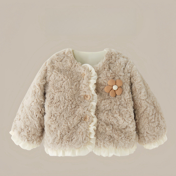 Zimski kaput za djevojčice u zapadnom stilu s flisom, princezina vunena majica, zimski topli plišani topić za bebe, za jednogodišnje djevojčice
