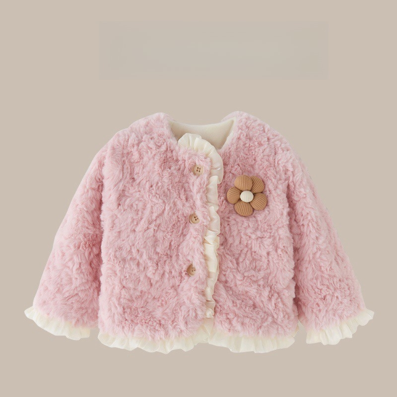 Zimski kaput za djevojčice u zapadnom stilu s flisom, princezina vunena majica, zimski topli plišani topić za bebe, za jednogodišnje djevojčice