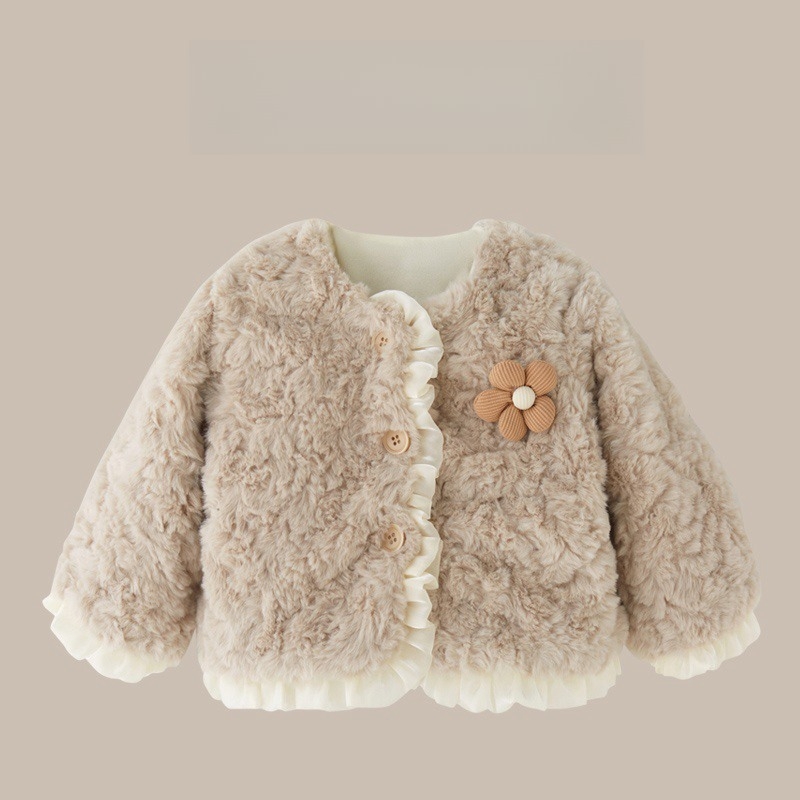 Zimski kaput za djevojčice u zapadnom stilu s flisom, princezina vunena majica, zimski topli plišani topić za bebe, za jednogodišnje djevojčice