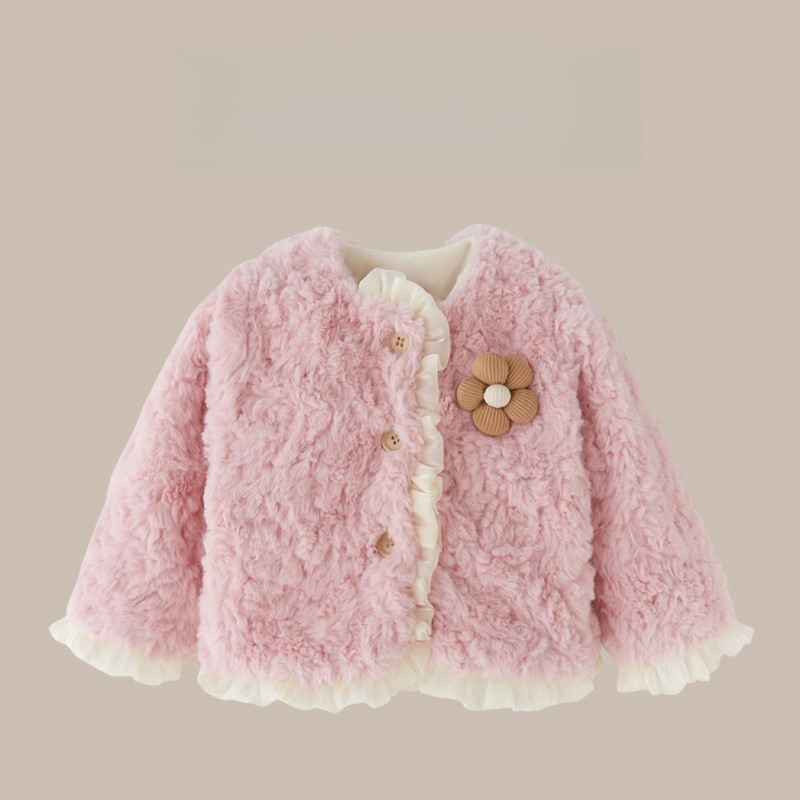 Zimski kaput za djevojčice u zapadnom stilu s flisom, princezina vunena majica, zimski topli plišani topić za bebe, za jednogodišnje djevojčice