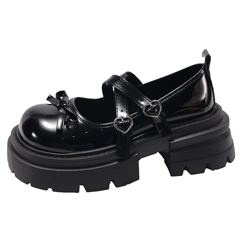 2025 m. pavasario ir vasaros retro stiliaus apvalios nosies nauji JK storapadiai prancūziški maži odiniai bateliai moterims juodi seklios burnos Mary Jane bateliai