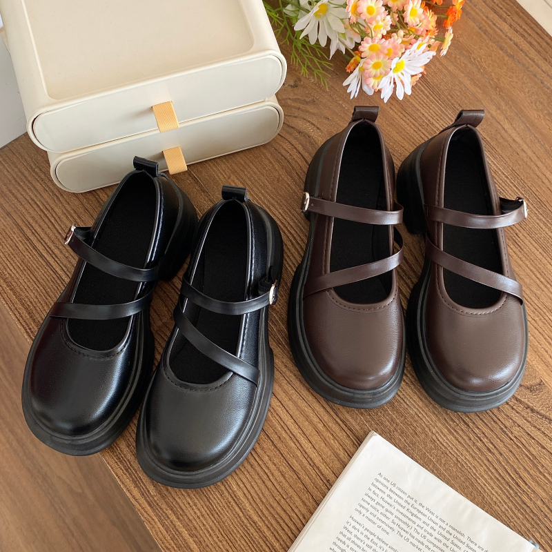 Pantofi din piele uniformă pentru femei 2023, pantofi noi de primăvară și toamnă, în stil britanic, cu gură superficială, cu un singur strat, pantofi Mary Jane pentru femei, cu cataramă groasă
