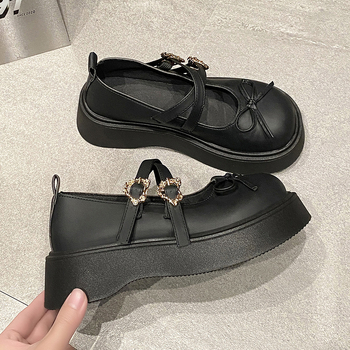 Prancūziško stiliaus Mary Jane maži odiniai moteriški bateliai, 2025 m. pavasario nauji storu padu, padidintu kaspinu su sijonu, stori kulniukai, aukštakulniai, vieno sluoksnio bateliai.
