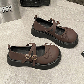 Prancūziško stiliaus Mary Jane maži odiniai moteriški bateliai, 2025 m. pavasario nauji storu padu, padidintu kaspinu su sijonu, stori kulniukai, aukštakulniai, vieno sluoksnio bateliai.