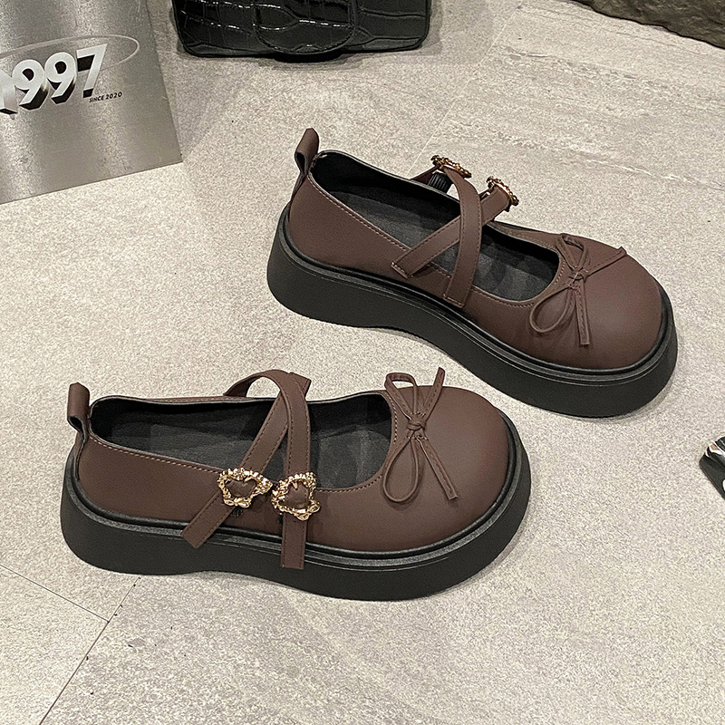 Prancūziško stiliaus Mary Jane maži odiniai moteriški bateliai, 2025 m. pavasario nauji storu padu, padidintu kaspinu su sijonu, stori kulniukai, aukštakulniai, vieno sluoksnio bateliai.