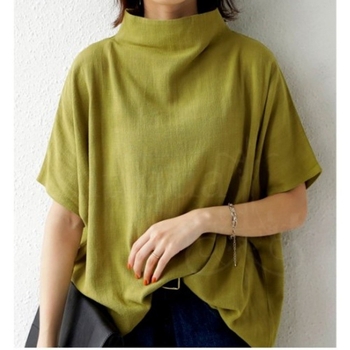 Piiriülene 2023. aasta Jaapani lahtine naiste poolkõrge kraega dolmani varrukatega top, ühevärviline puuvillane linane lahtine lühikeste varrukatega T-särk naistele