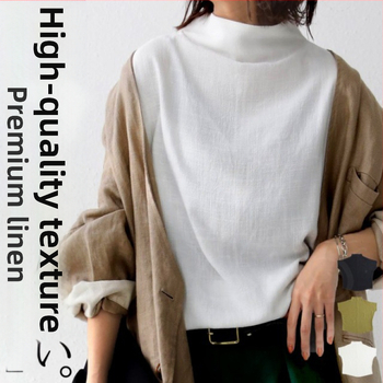 Piiriülene 2023. aasta Jaapani lahtine naiste poolkõrge kraega dolmani varrukatega top, ühevärviline puuvillane linane lahtine lühikeste varrukatega T-särk naistele