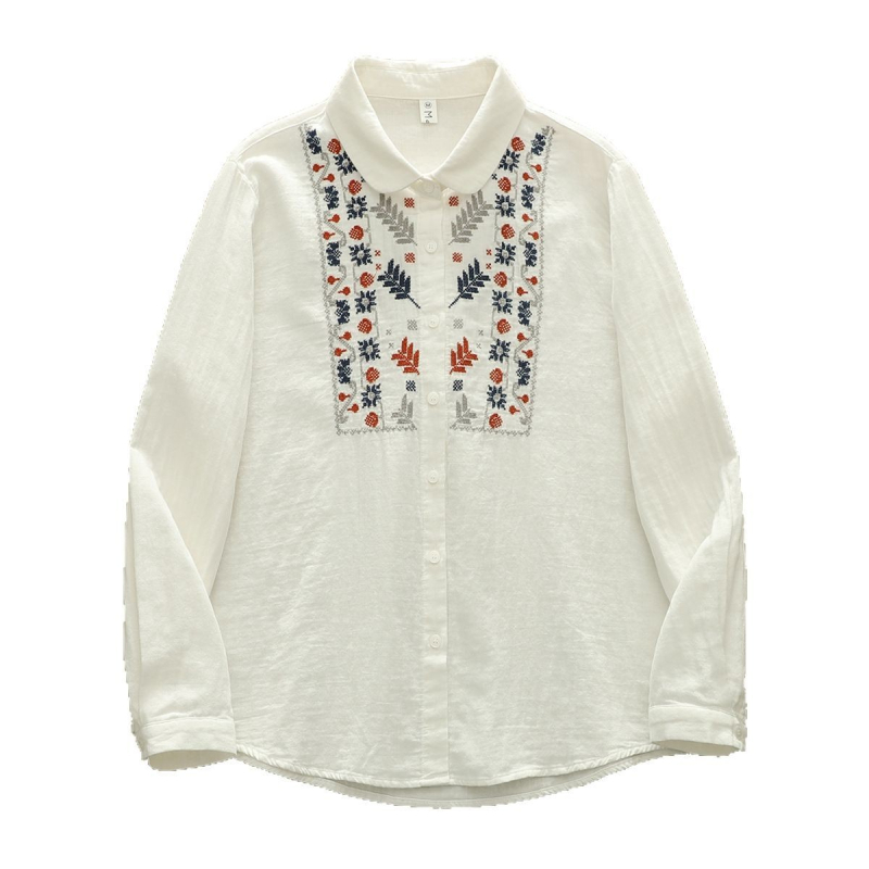 2044 m. nauji kiniško stiliaus nacionalinio stiliaus siuvinėti medvilniniai verpalų marškiniai, moteriški 2025 m. pavasario nauji siuvinėti visų rungtynių marškiniai