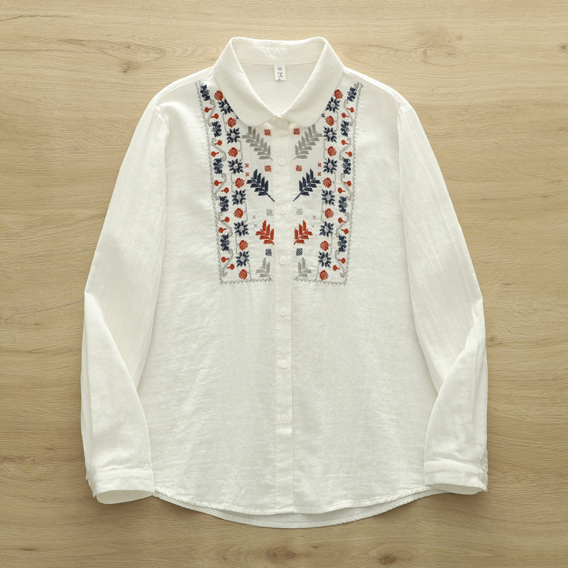 2044 m. nauji kiniško stiliaus nacionalinio stiliaus siuvinėti medvilniniai verpalų marškiniai, moteriški 2025 m. pavasario nauji siuvinėti visų rungtynių marškiniai