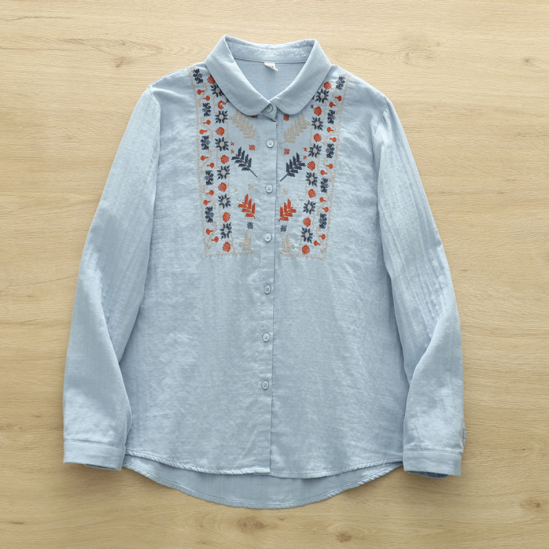 2044 m. nauji kiniško stiliaus nacionalinio stiliaus siuvinėti medvilniniai verpalų marškiniai, moteriški 2025 m. pavasario nauji siuvinėti visų rungtynių marškiniai