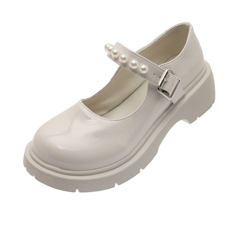 Prancūziško retro britiško stiliaus maži odiniai moteriški bateliai, 2025 m. pavasario naujo stiliaus, karoliukais puošti, fėjos formos, storapadžiai Mary Jane bateliai.