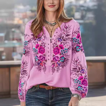 2024 m. pavasario ir rudens Europos ir Amerikos tarpvalstybiniai nauji apvalios kaklo meniškos pastoracinės priemiestinės viršutiniai ilgomis rankovėmis marškinėliai