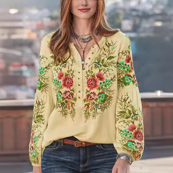 2024 m. pavasario ir rudens Europos ir Amerikos tarpvalstybiniai nauji apvalios kaklo meniškos pastoracinės priemiestinės viršutiniai ilgomis rankovėmis marškinėliai