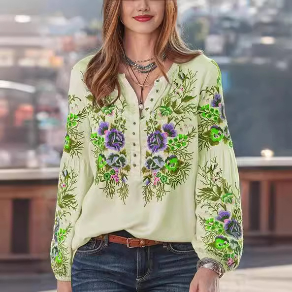 2024 m. pavasario ir rudens Europos ir Amerikos tarpvalstybiniai nauji apvalios kaklo meniškos pastoracinės priemiestinės viršutiniai ilgomis rankovėmis marškinėliai