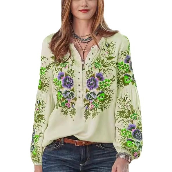 2024 m. pavasario ir rudens Europos ir Amerikos tarpvalstybiniai nauji apvalios kaklo meniškos pastoracinės priemiestinės viršutiniai ilgomis rankovėmis marškinėliai