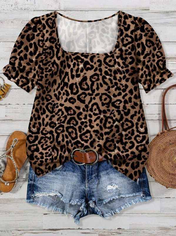 Sieviešu plus izmēra kvadrātveida kakla izgriezuma T-krekls ar apdruku, plāns un slaids piegriezums — obligāts apģērba gabals ikdienas ballītēm, ceļojumiem un atvaļinājumam.