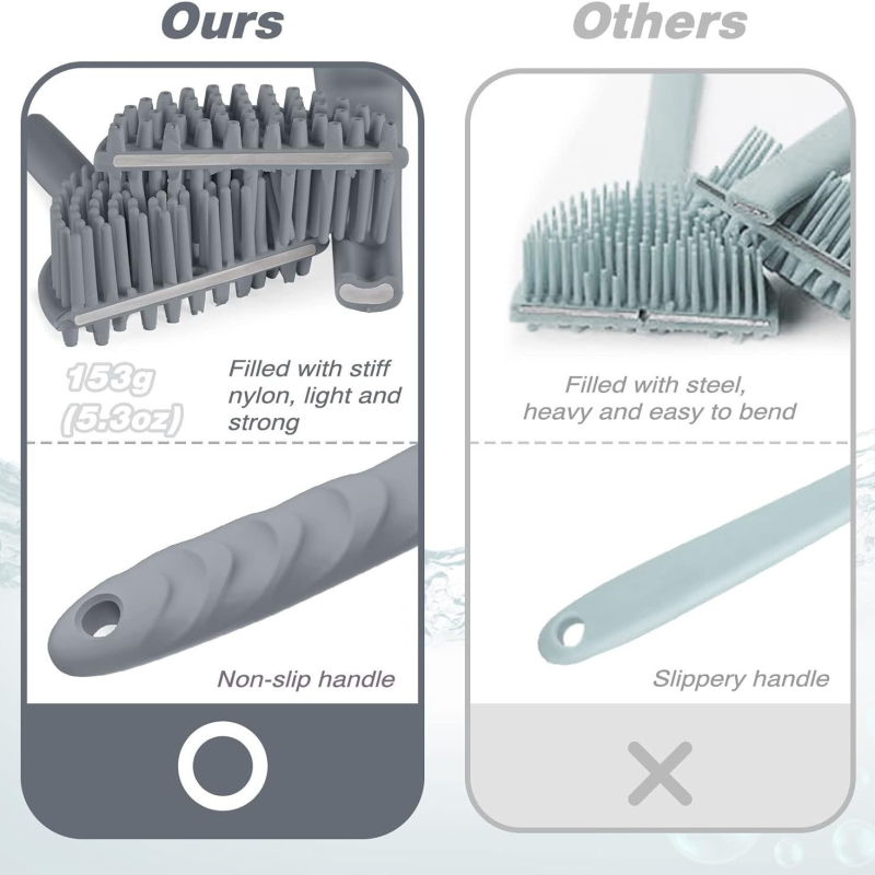 Perie de baie cu mâner lung din silicon, perie de baie cu frecare față-verso, perie de masaj pentru baie, perie de duș, perie de spate îngroșată, en-gros