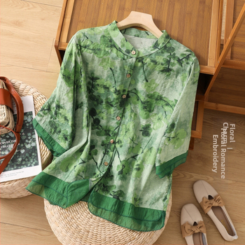 2025 m. vasaros personalizuoto dizaino plonas kardiganas su margintais marškiniais, laisvas, vintažinis medvilninis ir lininis dygsniuotas viršus