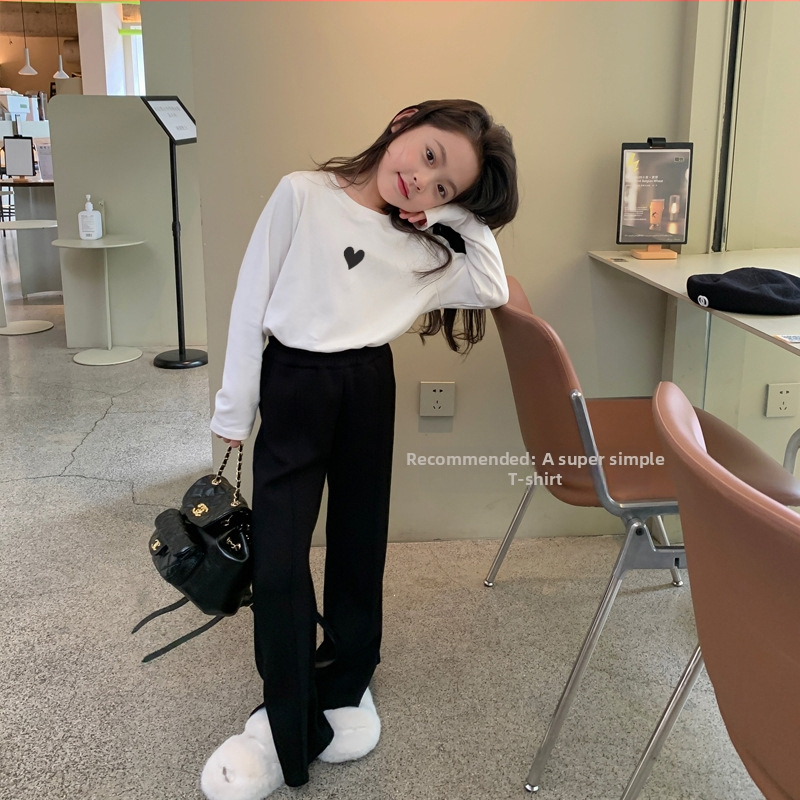 Dievčenské základné tričko, detské kórejské štýlové univerzálne tričko, dievčenské jarné a jesenné tričko s dlhým rukávom, jeseň 2024, nový štýl