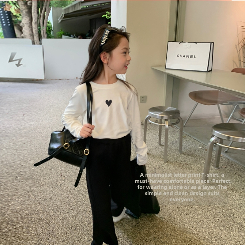Dievčenské základné tričko, detské kórejské štýlové univerzálne tričko, dievčenské jarné a jesenné tričko s dlhým rukávom, jeseň 2024, nový štýl