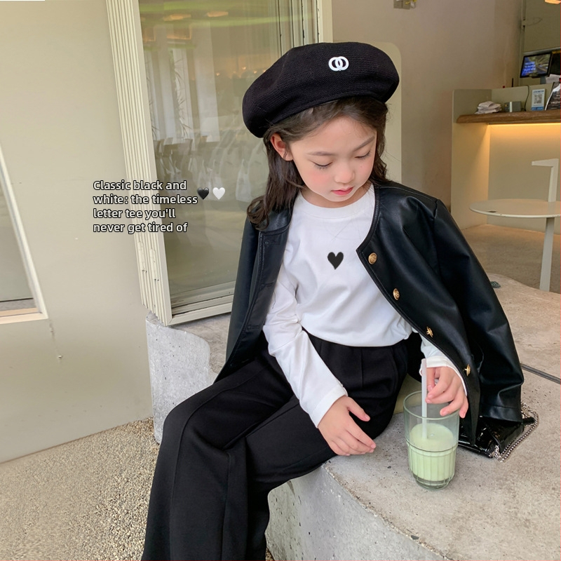 Dievčenské základné tričko, detské kórejské štýlové univerzálne tričko, dievčenské jarné a jesenné tričko s dlhým rukávom, jeseň 2024, nový štýl