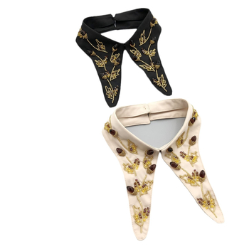 Γυναικείο μαύρο και άσπρο βερίκοκο βαριάς βιομηχανίας ρετρό με χάντρες μικρό κομμάτι ψεύτικο κολάρο βραδινή γιορτή όλα-ταίριασμα Μέση Ανατολή best-seller κολάρο