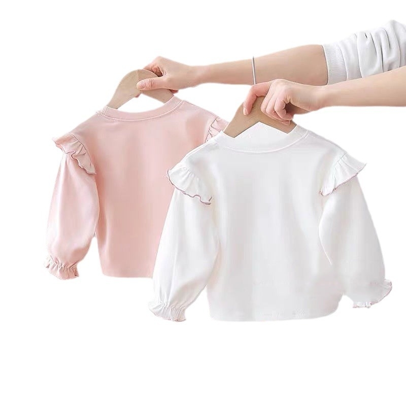 Mergaičių marškinėliai Nauji universalūs pavasario ir rudens stiliaus kūdikiams skirti marškinėliai ilgomis rankovėmis, vienspalviai marškinėliai kūdikiams mergaitėms