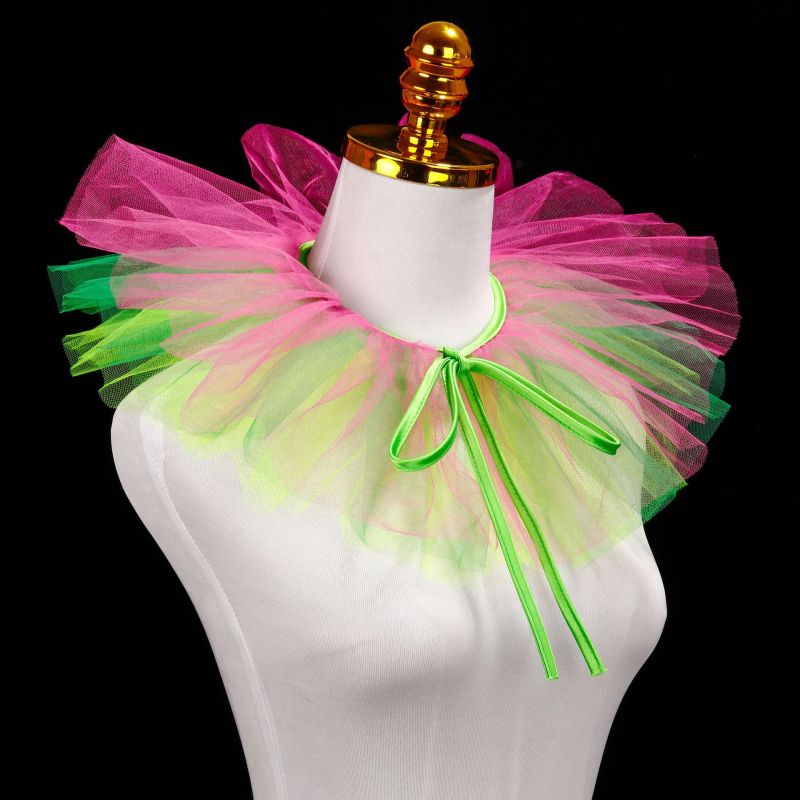 Helovino klouno maskaradas Spalvingas pūkuotas tinklelis iš netikro apykaklės, netikro apykaklės siaubo aksesuarai, scenos žaidimų rekvizitai