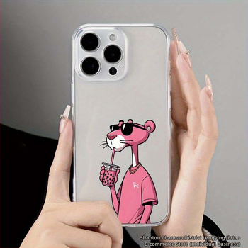Roosa piimatee leopardi mustriga ümbris iPhone 11/12/13/14/15plus Apple 16ProMax telefonile