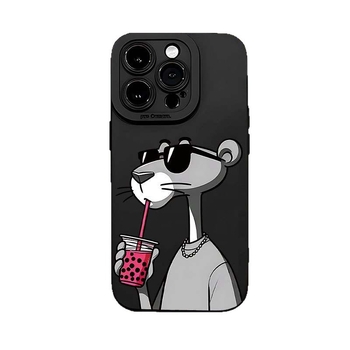 Roosa piimatee leopardi mustriga ümbris iPhone 11/12/13/14/15plus Apple 16ProMax telefonile