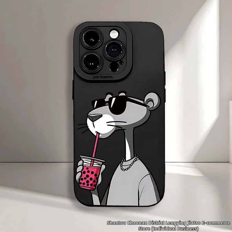 Carcasă de telefon cu imprimeu leopard roz și ceai cu lapte pentru iPhone 11/12/13/14/15plus Apple 16ProMax