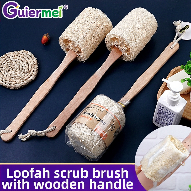 Ilgas medinis rankenos „Luffa“ vonios šepetys, vonios šepetys „Luffa Pulp“, vonios rankšluostis, vonios reikmenys, baseino vonios šepetys